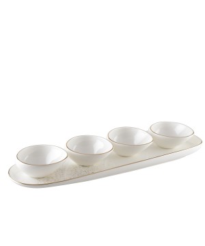 TRAY WITH 4 GOLD RIM SMALL DISH 