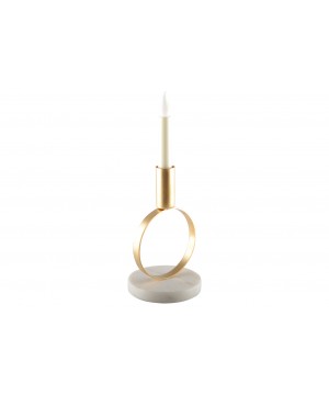MAT GOLD ROUND CANDLE HOLDER ON MARBLE STAND 17CM