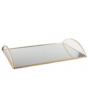 RECTANGULAR TRAY WITH GOLD HAMMERED HANDLES 47X30X1CM