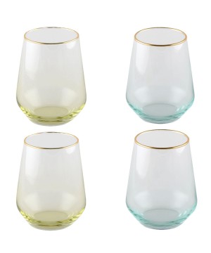 LOW WATER GLASSES GREEN AND YELLOW - SET OF 4