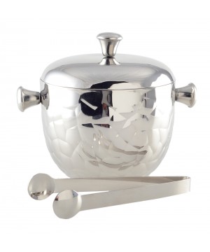 SILVER DOUBLE WALL ICE BUCKET WITH TONG 16X16X18CM