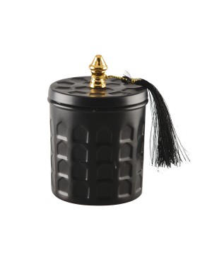 BLACK BOX WITH CANDLE WITH TUSSEL 8*12CM
