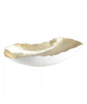 WHITE AND GOLD HAMMERED FRUIT BOWL 47X18X10CM