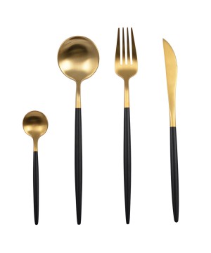 24 PIECES CUTLERY SET MAT GOLD AND BLACK COLOR, SERVICE FOR 6