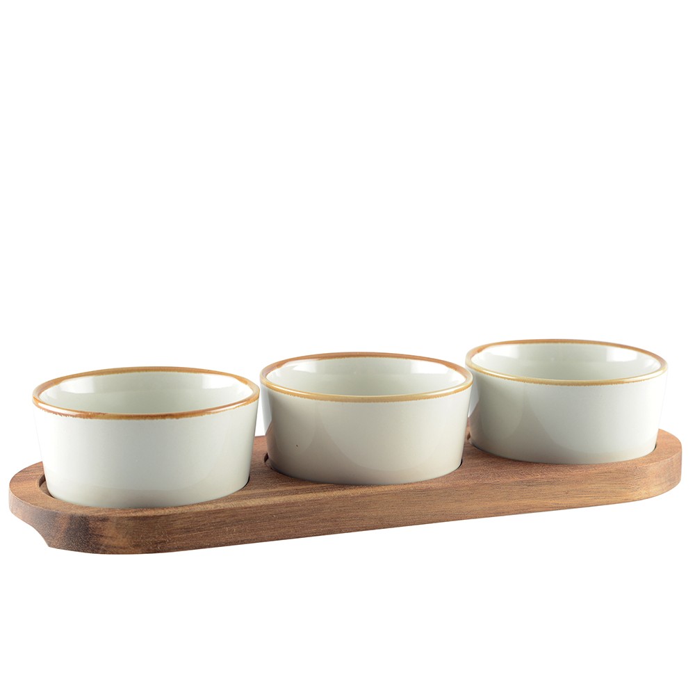 SET APERITIF DE 3 COUPELLES SUR PLATEAU EN BOIS 29X10CM