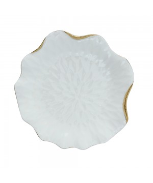 WHITE PORCELAIN DESSERT PLATE WITH GOLD RIM