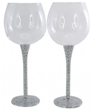 SET OF 2 CHROME PLATED DELUXE DIAMOND COLLECTION WINE GLASSES