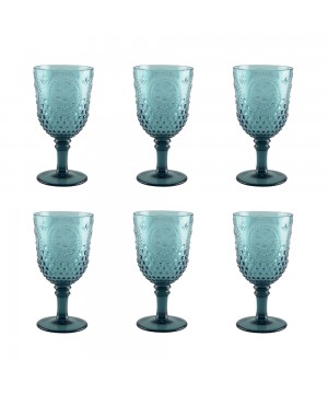 SET OF 6 BLUE WINE GLASSES