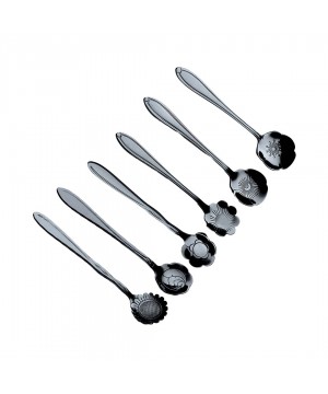 ASSORTED BLACK FLOWER CAKE SPOONS - SET OF 6