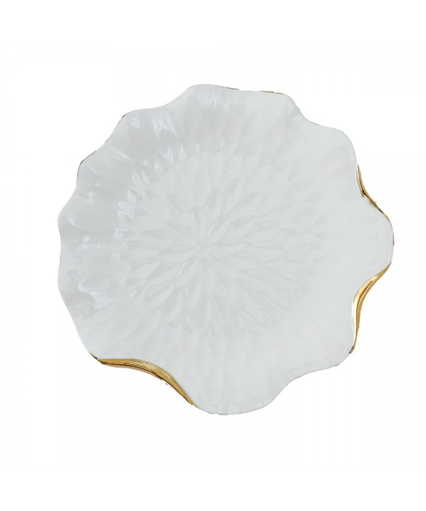 WHITE PORCELAIN DINNER PLATE WITH GOLD RIM