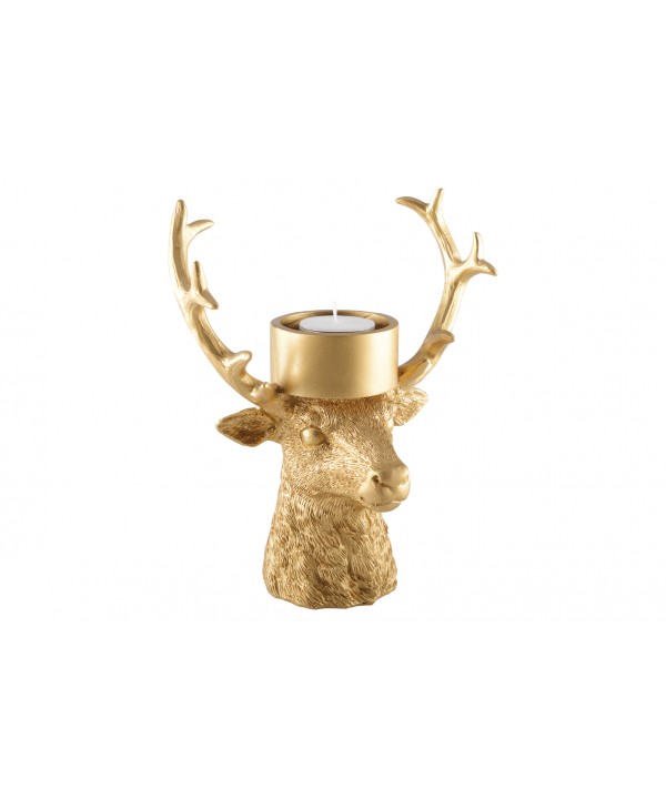 DEER HEAD GOLD POLYRESINE CANDLE HOLDER 