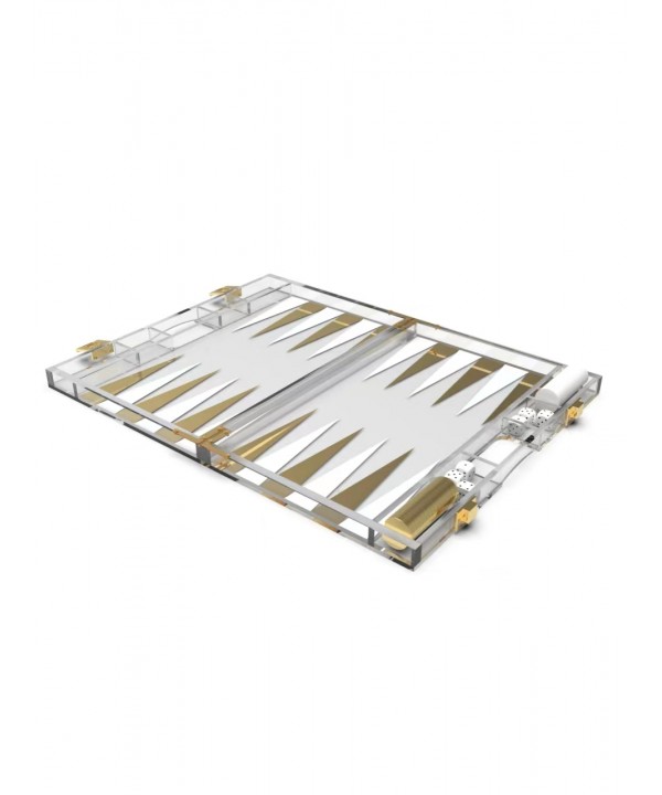 WHITE AND GOLD ACRYLIC BACKGAMMON GAME