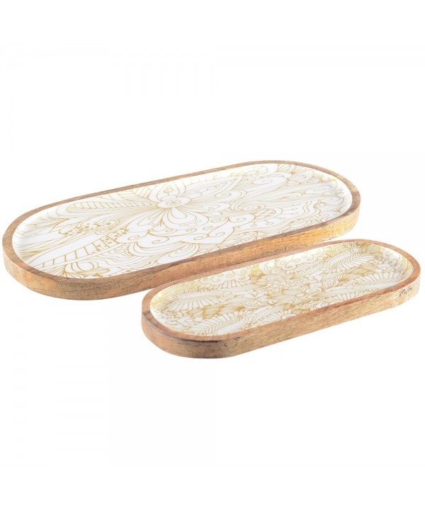 ABSTRACT SMALL-LARGE MODEL OVAL TRAYS - SET OF 2