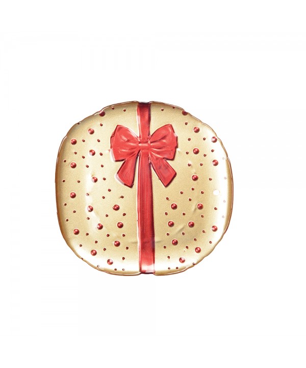 GOLD DINNER PLATE WITH RED BOW TIE 21X21X2CM