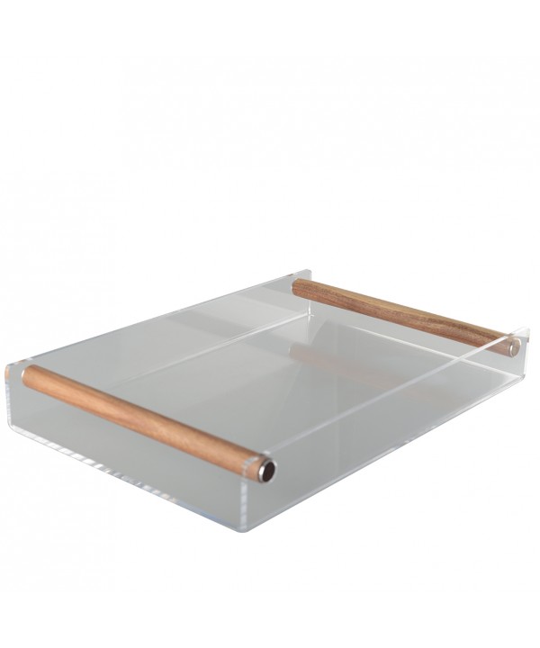 ACRYLIC TRAY WITH WOODEN HANDLES