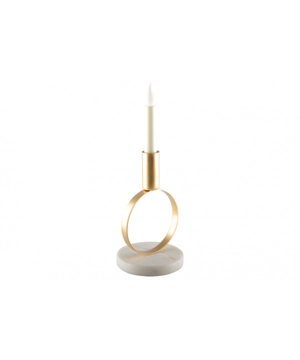 MAT GOLD ROUND CANDLE HOLDER ON MARBLE STAND 17CM