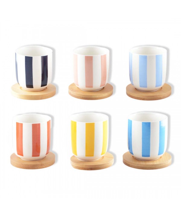 STRIPED CUPS AND SAUCERS - SET OF 6