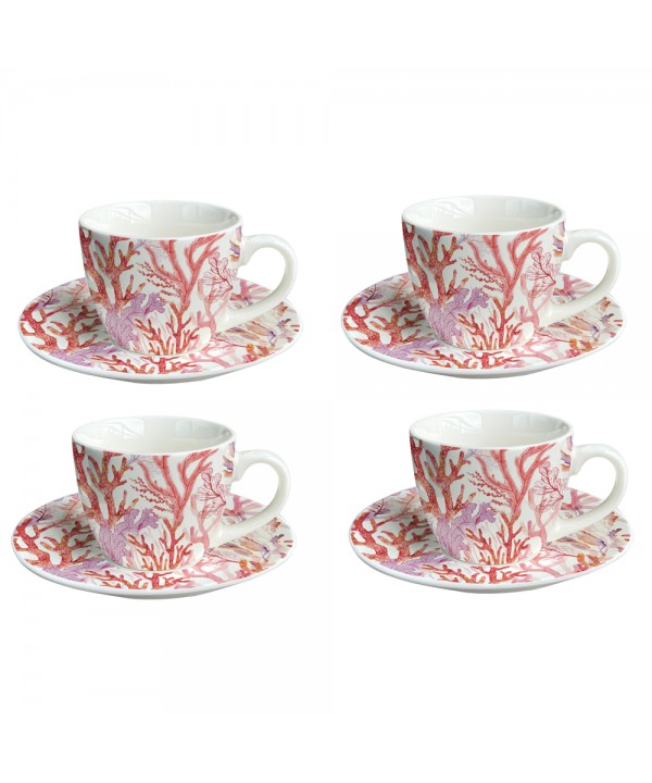 CORAL CUPS AND SAUCERS - SET OF 4