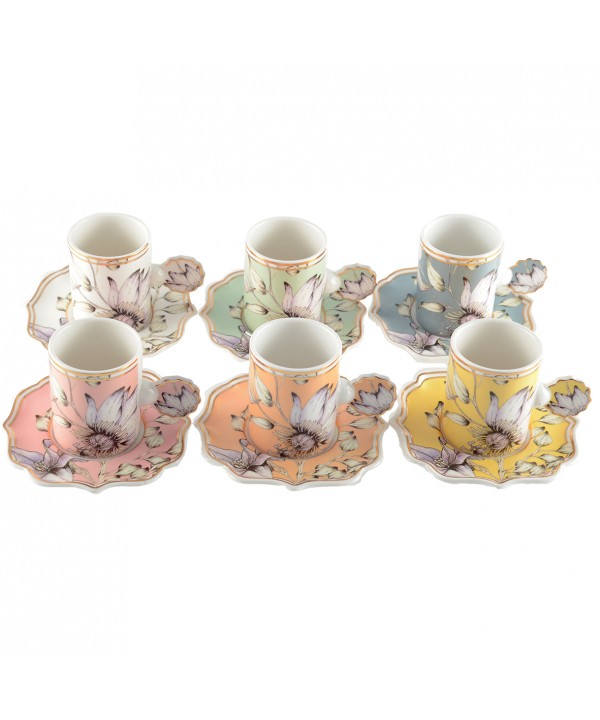 TASSES A CAFE ET SOUS-TASSES  FLORALE - LOT DE 6