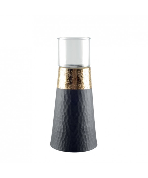 BLACK AND GOLDEN CANDLEHOLDER H26CM