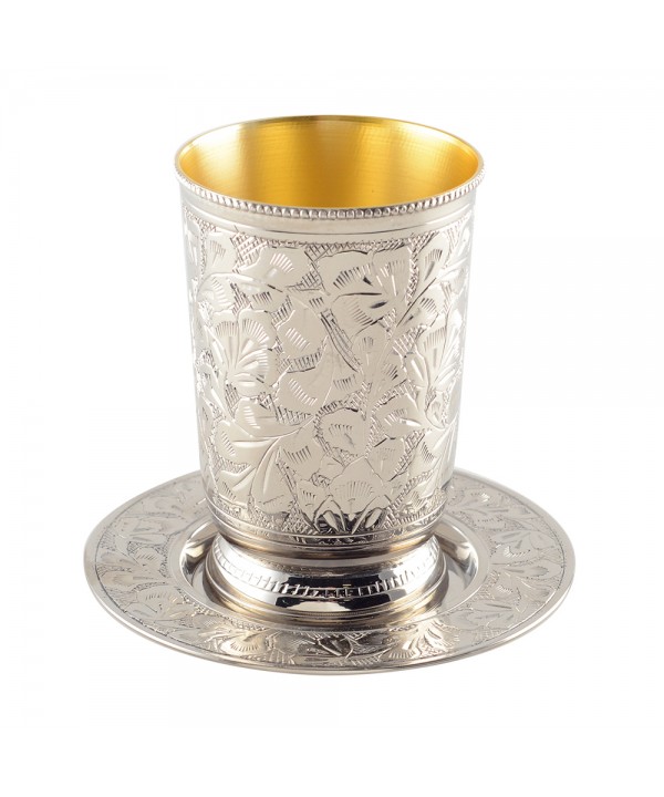 FLORAL KIDDUSH GLASS WITH SAUCER