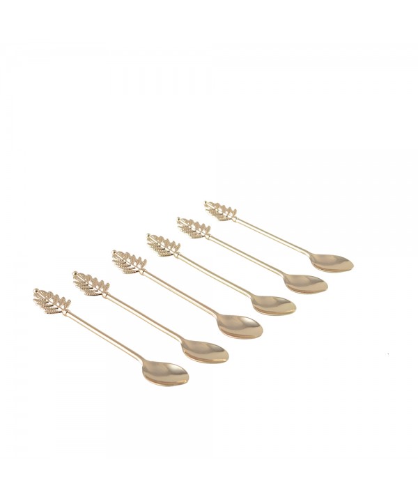 CUILLERES A CAFE DOREES FEUILLE - LOT DE 6