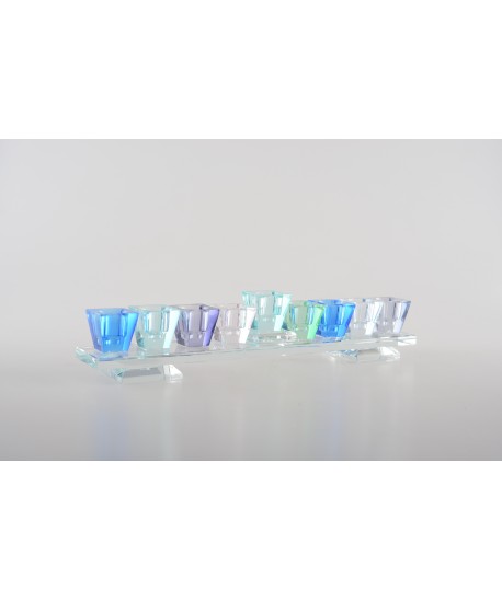 BLUE GLASS MENORAH