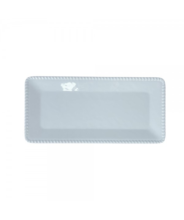 PLATEAU RECTANGULAIRE EN MELAMINE BLANCHE BORD CORDE 43.5X21X2.5CM