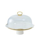 CLOCHE A GATEAU EN PORCELAINE BLANCHE AVEC BORDS DORES