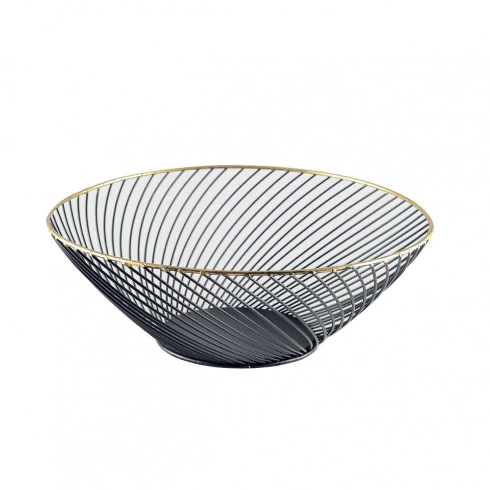 BLACK BREAD BASKET WITH GOLD EDGE