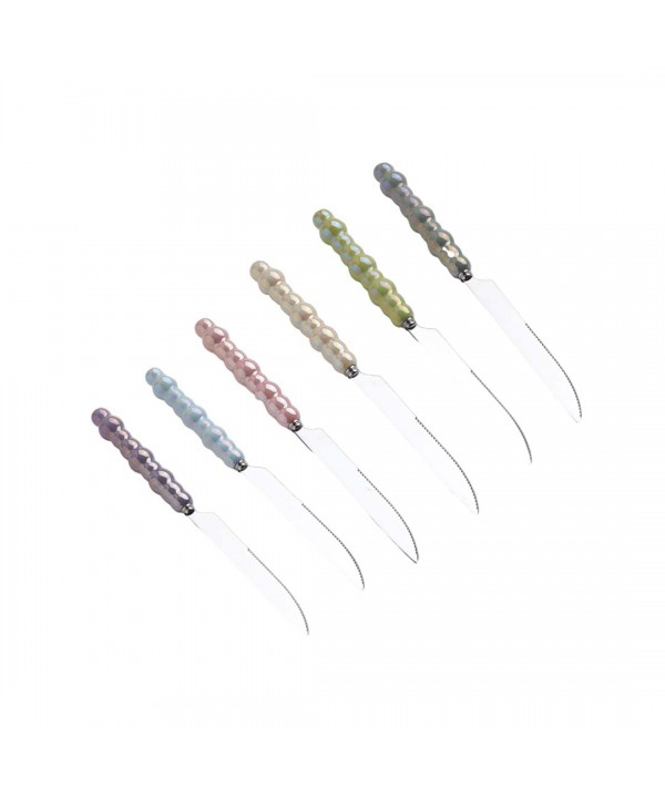 SILVER DESSERT KNIVES WITH MULTI-COLORED HANDLES - SET OF 6