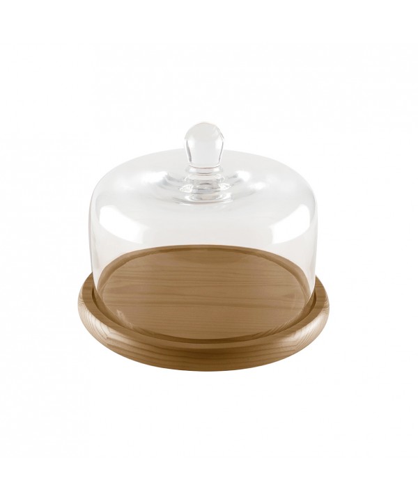 WOODEN CAKE STAND WITH GLASS BELL