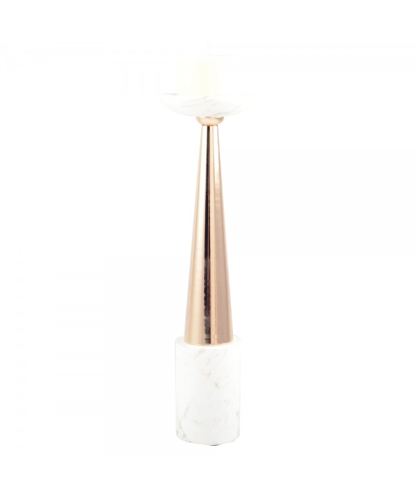 WHITE AND PINK GOLD MARBLE CANDLEHOLDER 12X12X26CM