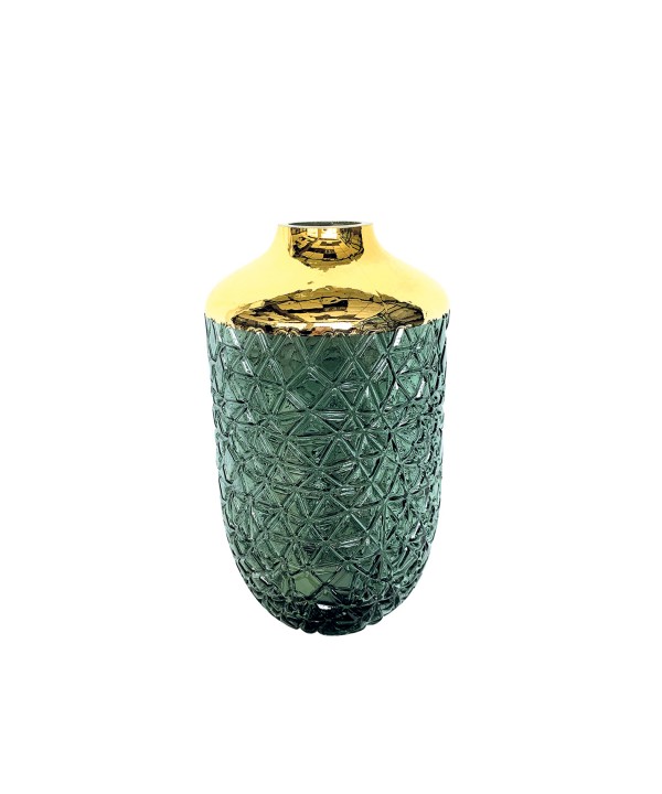 GREEN VASE WITH GOLD EDGE 16 X 29 CM