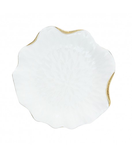 WHITE PORCELAIN DESSERT PLATE WITH GOLD RIM