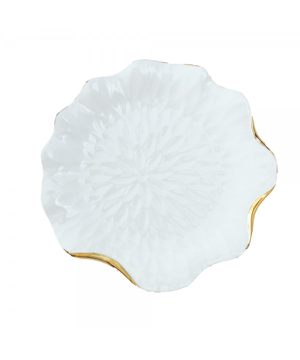 WHITE PORCELAIN DINNER PLATE WITH GOLD RIM