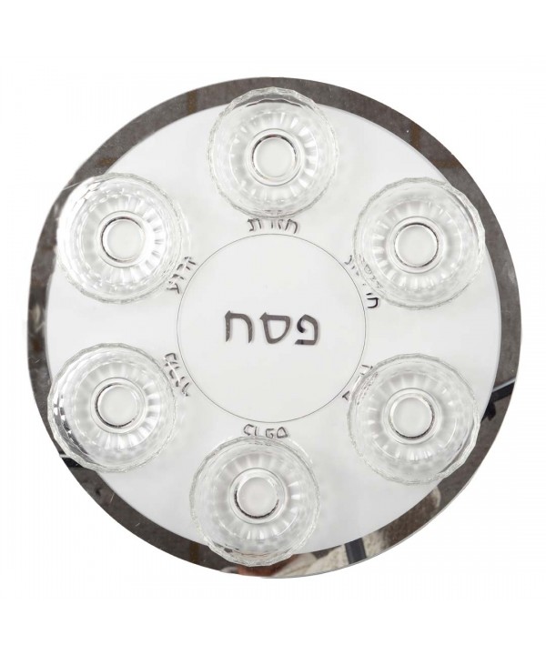 SILVER MIRROR SEDER PLATE WITH CUPS