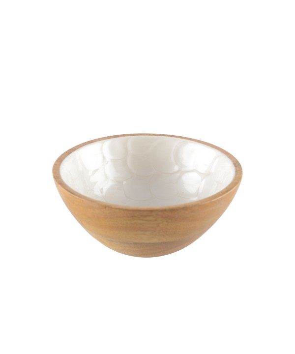 WHITE PEARL BOWL IN MANGO WOOD 18CM