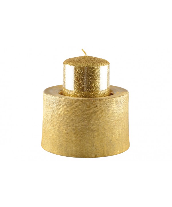 ROUND GOLD PILLAR HOLDER 12.5X12.5X8.5CM