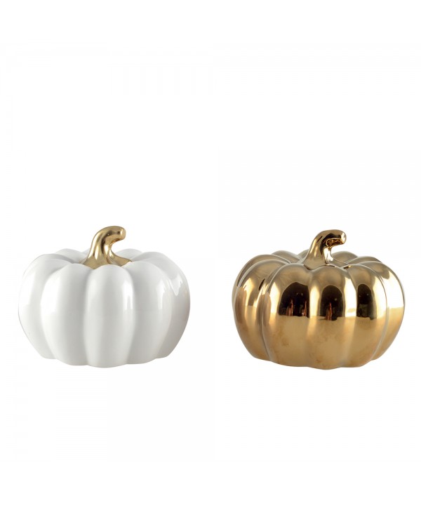 WHITE AND GOLD DECORATIVE PUMPKINS - SET OF 2