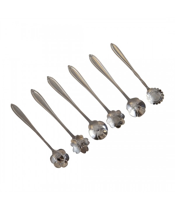 SET 6 FLOWER ASSORTED SPOONS SILVER