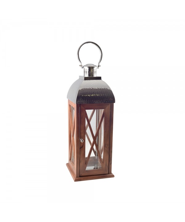 WOOD AND GLASS LANTERN SMALL MODEL 23X23X67CM