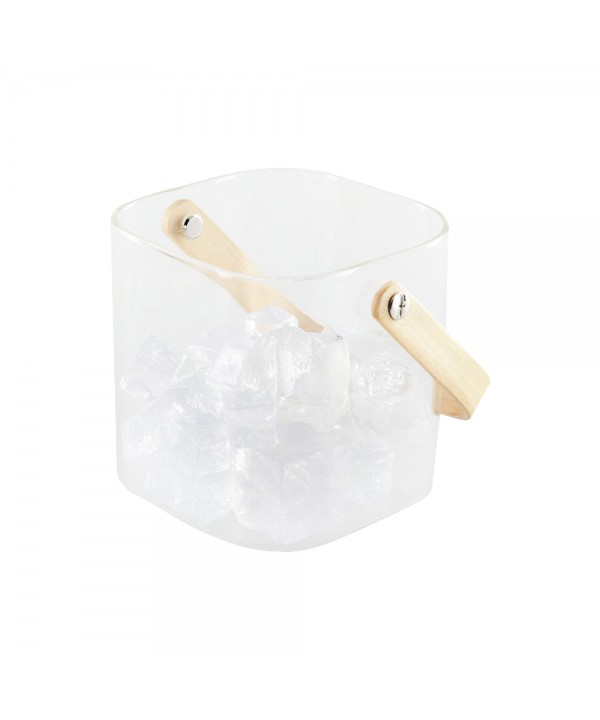 ICE BUCKET WITH WOODEN HANDLE 11.5X11X11CM