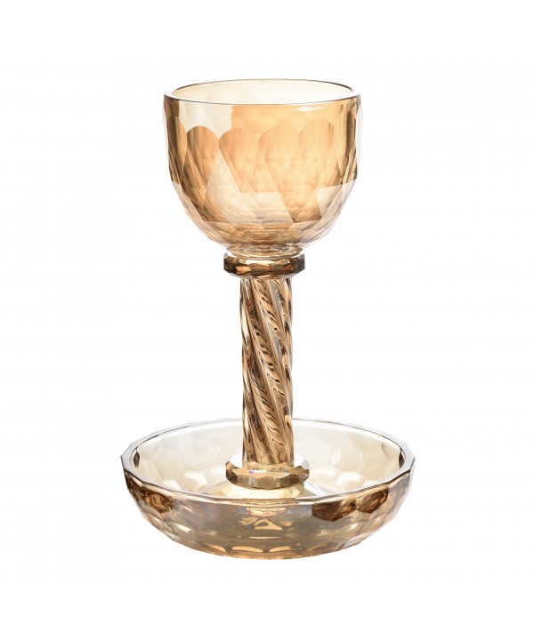 KIDDUSH GLASS AMBER WITH SAUCER H18CM