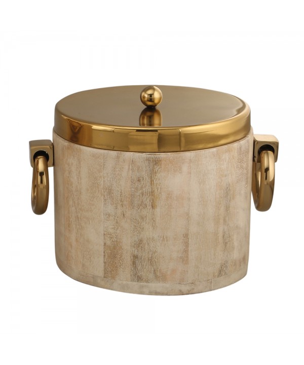 WHITE WOODEN ICE BUCKET METAL GILDED 20X25X20CM