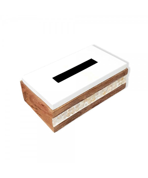 WOODEN TISSUE BOX WITH WHITE LID 23X13.5X7.5CM