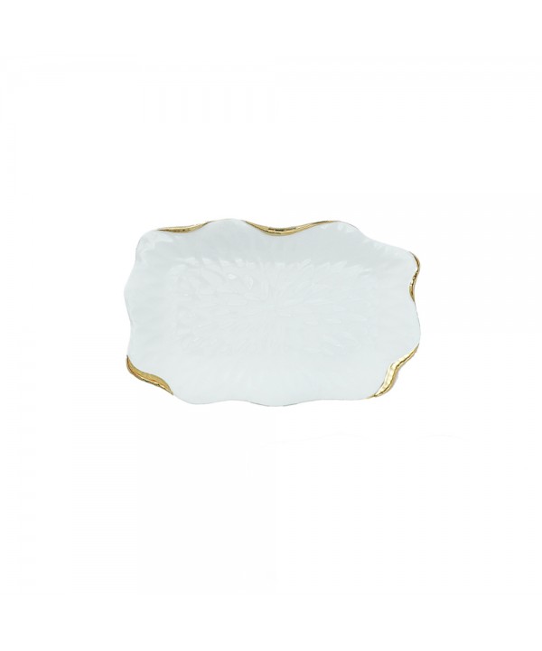 RECTANGULAR TRAYS IN WHITE PORCELAIN WITH GOLD EDGES