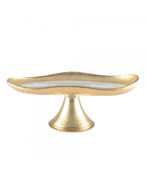 CAKE PLATTER WITH GOLD EDGES ON SMALL BASE 27.5X14.5X10CM 