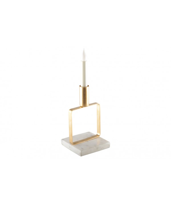 MAT GOLD CANDLE SQUARE HOLDER ON MARBLE STAND 17 CM