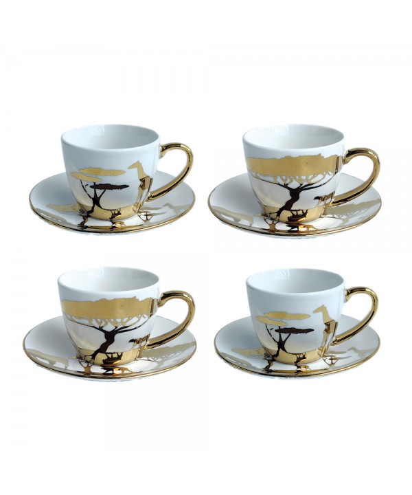 SAVANNA DORE COFFEE CUPS AND SAUCERS - SET OF 4